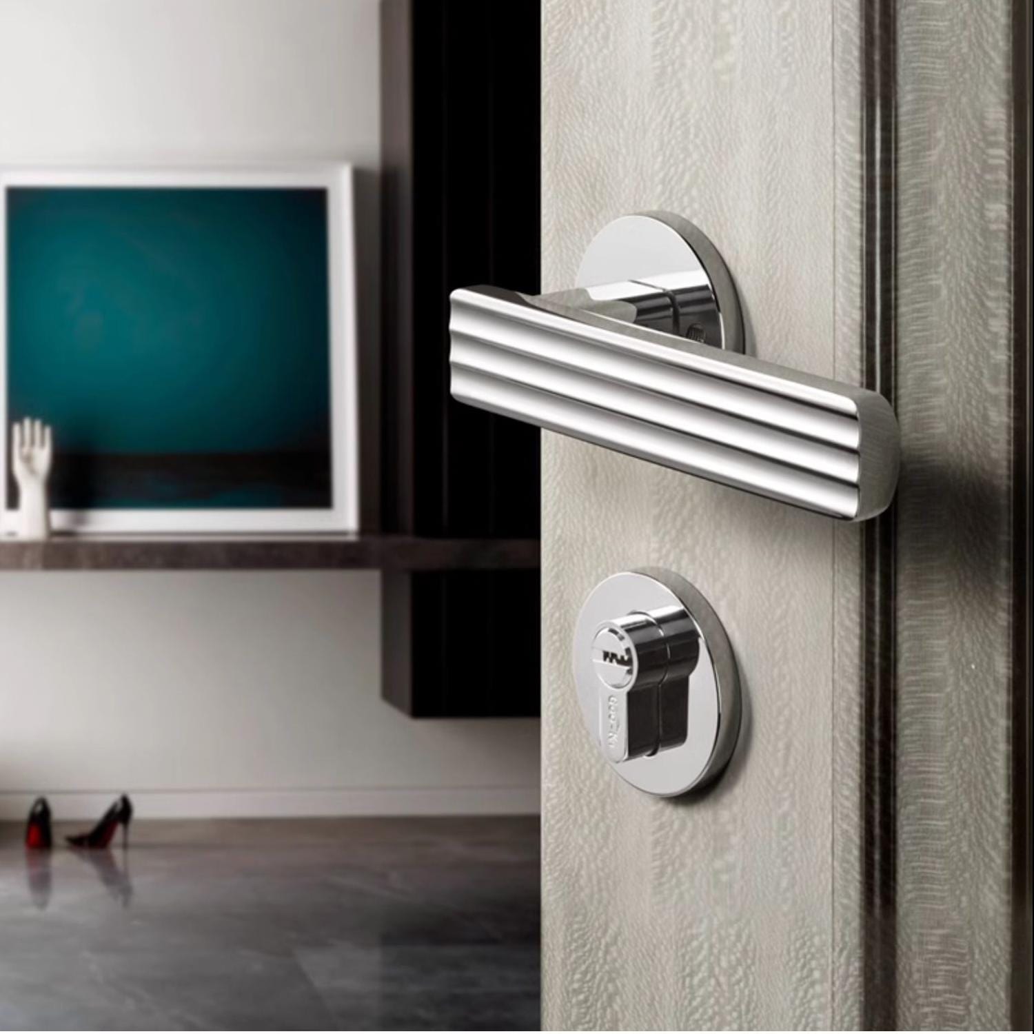 Goo-Ki Nordic Mute Indoor Lock Bright Chrome Modern Minimalist Universal Door Handle