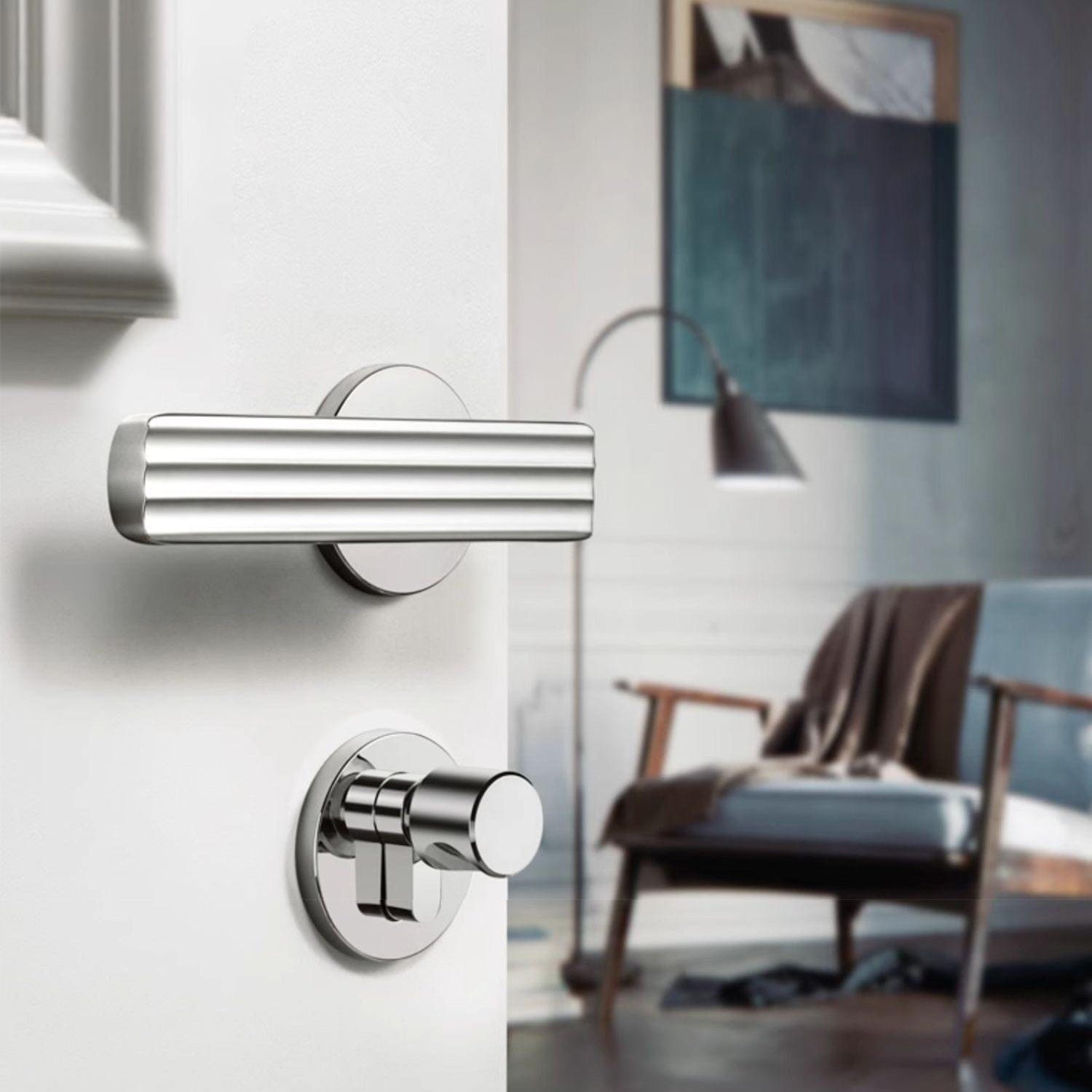 Goo-Ki Nordic Mute Indoor Lock Bright Chrome Modern Minimalist Universal Door Handle
