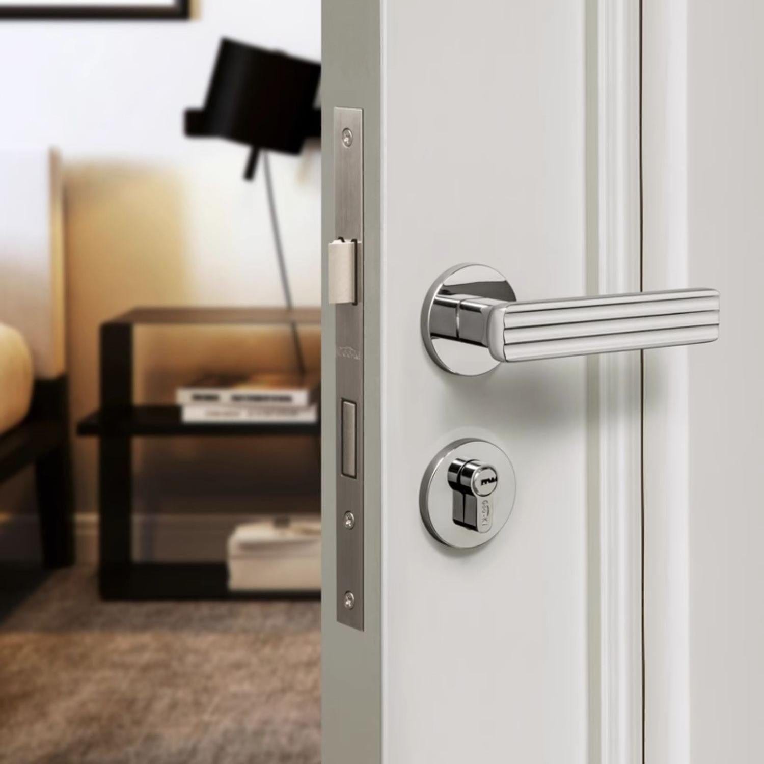 Goo-Ki Nordic Mute Indoor Lock Bright Chrome Modern Minimalist Universal Door Handle