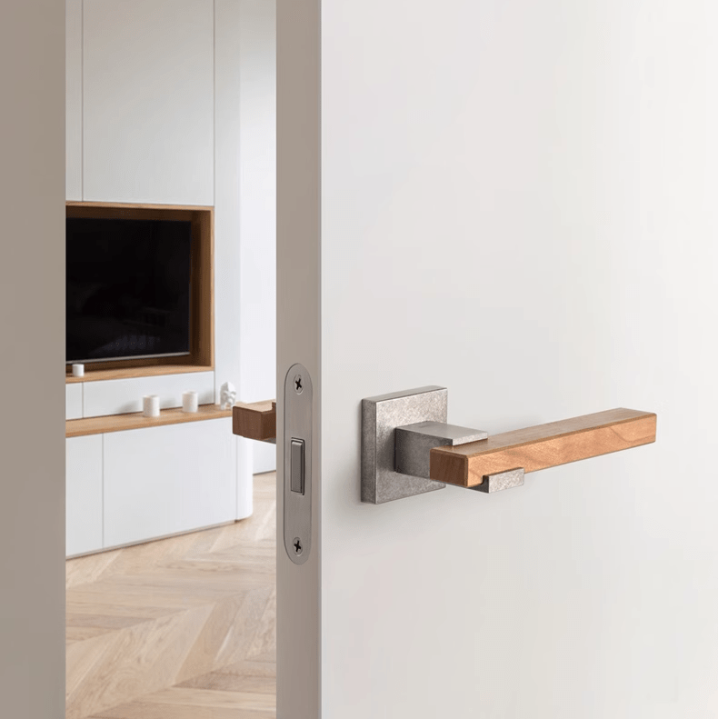 Goo-Ki North America Cherry Wood Door Handle Set for Bedroom Household Antique Silver Door Lock