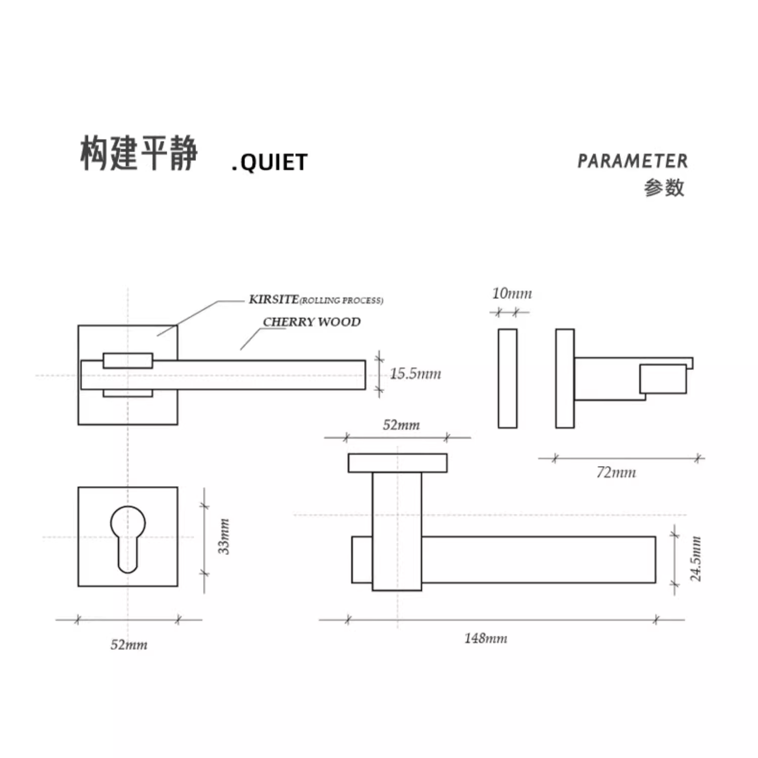 Goo-Ki North America Cherry Wood Door Handle Set for Bedroom Household Antique Silver Door Lock