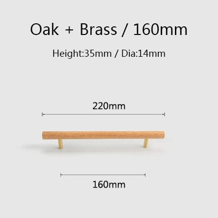 Goo-Ki Oak / 6.3'' Hole Center / 6 Pack Natural Walnut + Brass Furniture Handle Wooden Kitchen Cabinet Pull