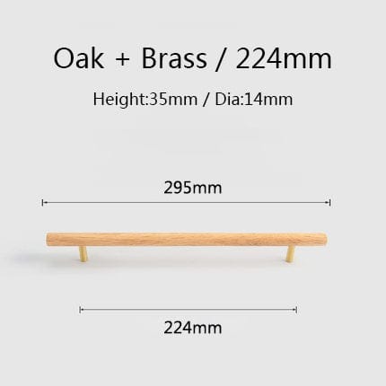 Goo-Ki Oak / 8.8'' Hole Center / 6 Pack Natural Walnut + Brass Furniture Handle Wooden Kitchen Cabinet Pull