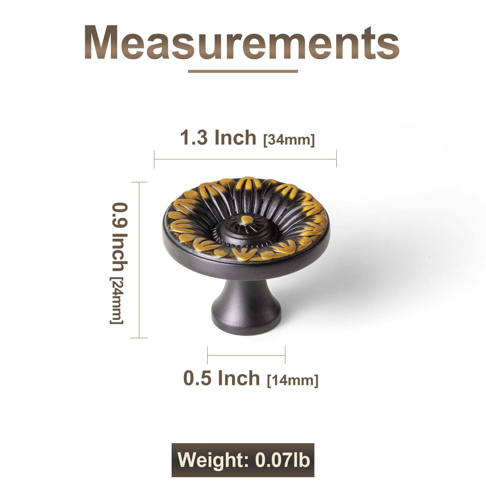 Goo-Ki Ornate Sunflower Embossed Cabinet Knobs Distressed Multi-Tone Zinc Alloy Furniture Hardware