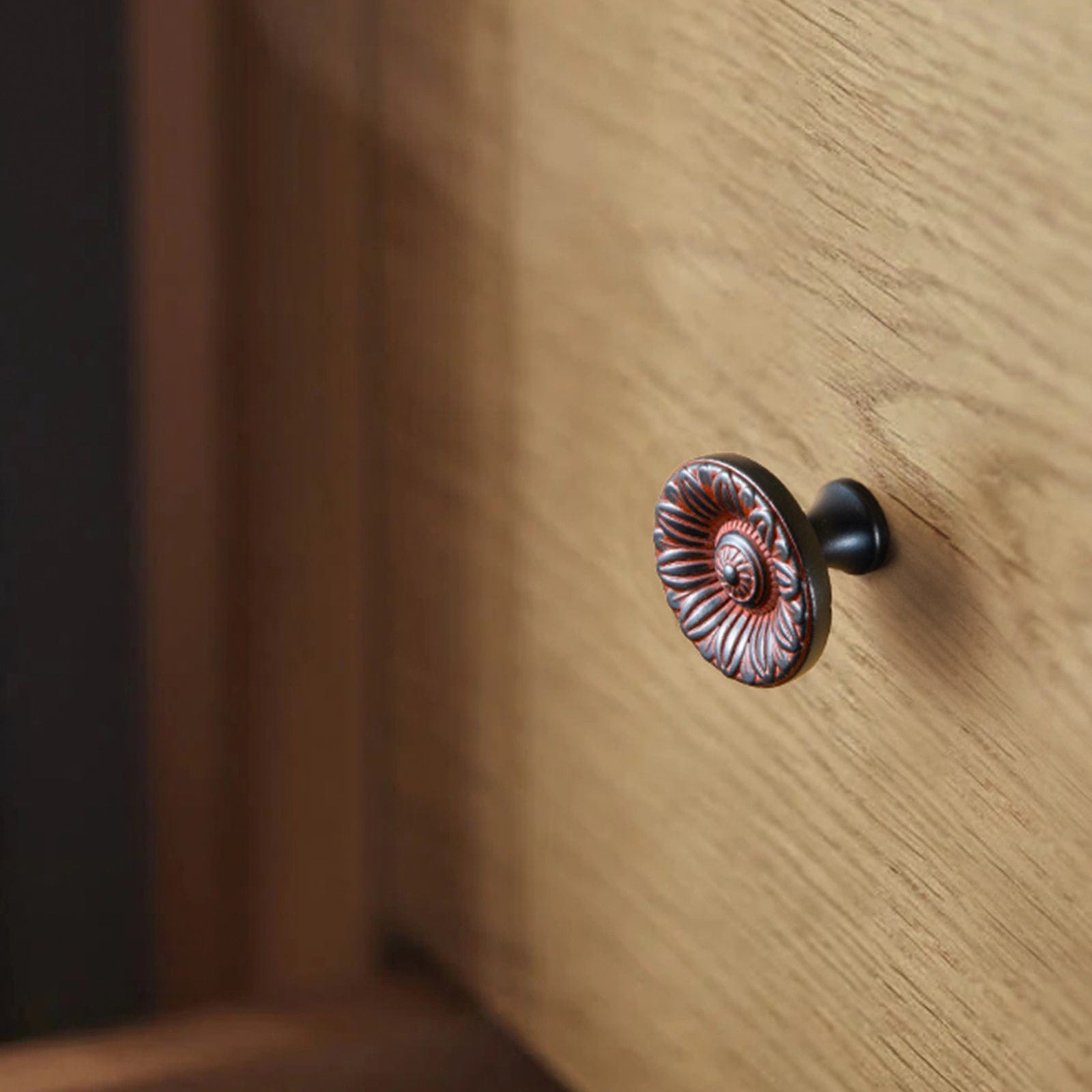 Goo-Ki Ornate Sunflower Embossed Cabinet Knobs Distressed Multi-Tone Zinc Alloy Furniture Hardware