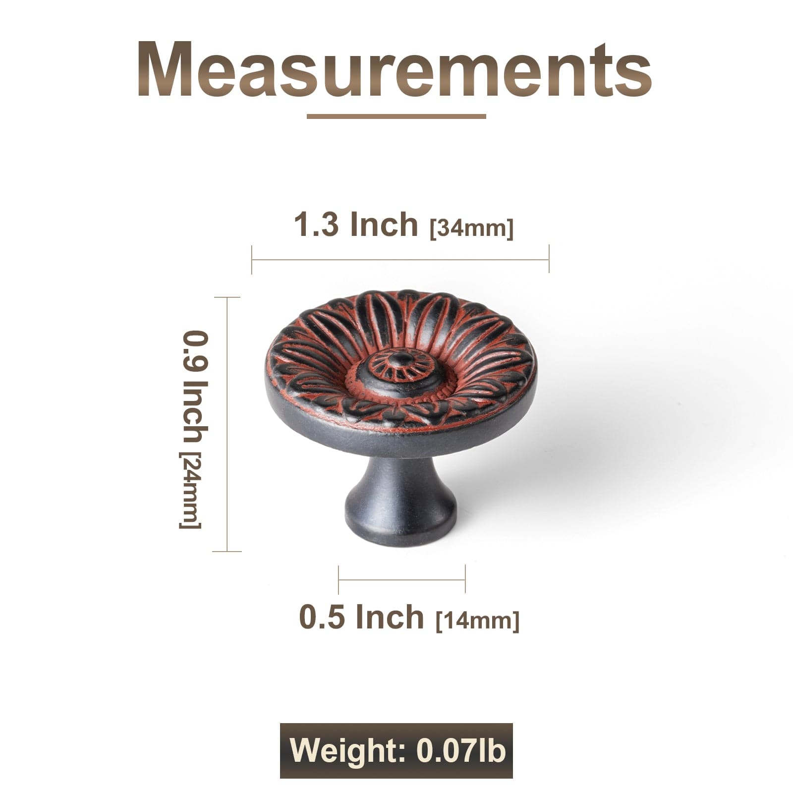 Goo-Ki Ornate Sunflower Embossed Cabinet Knobs Distressed Multi-Tone Zinc Alloy Furniture Hardware