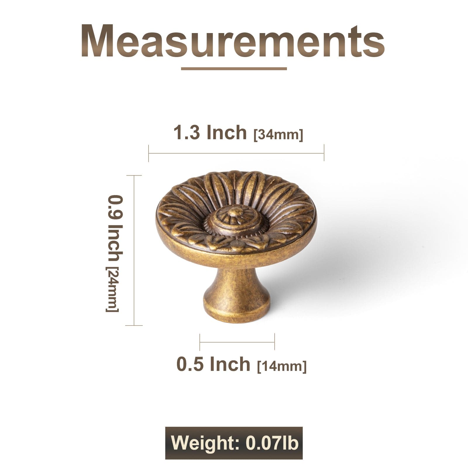 Goo-Ki Ornate Sunflower Embossed Cabinet Knobs Distressed Multi-Tone Zinc Alloy Furniture Hardware