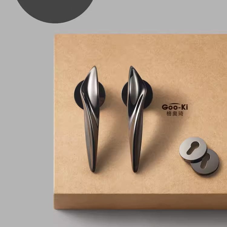 Goo-Ki Polished Black / All Set Irregular Streamline Door Lock Handle Modern Polished Interior Lock Door Hardware