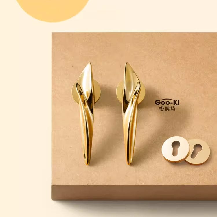 Goo-Ki Polished Gold / All Set Irregular Streamline Door Lock Handle Modern Polished Interior Lock Door Hardware