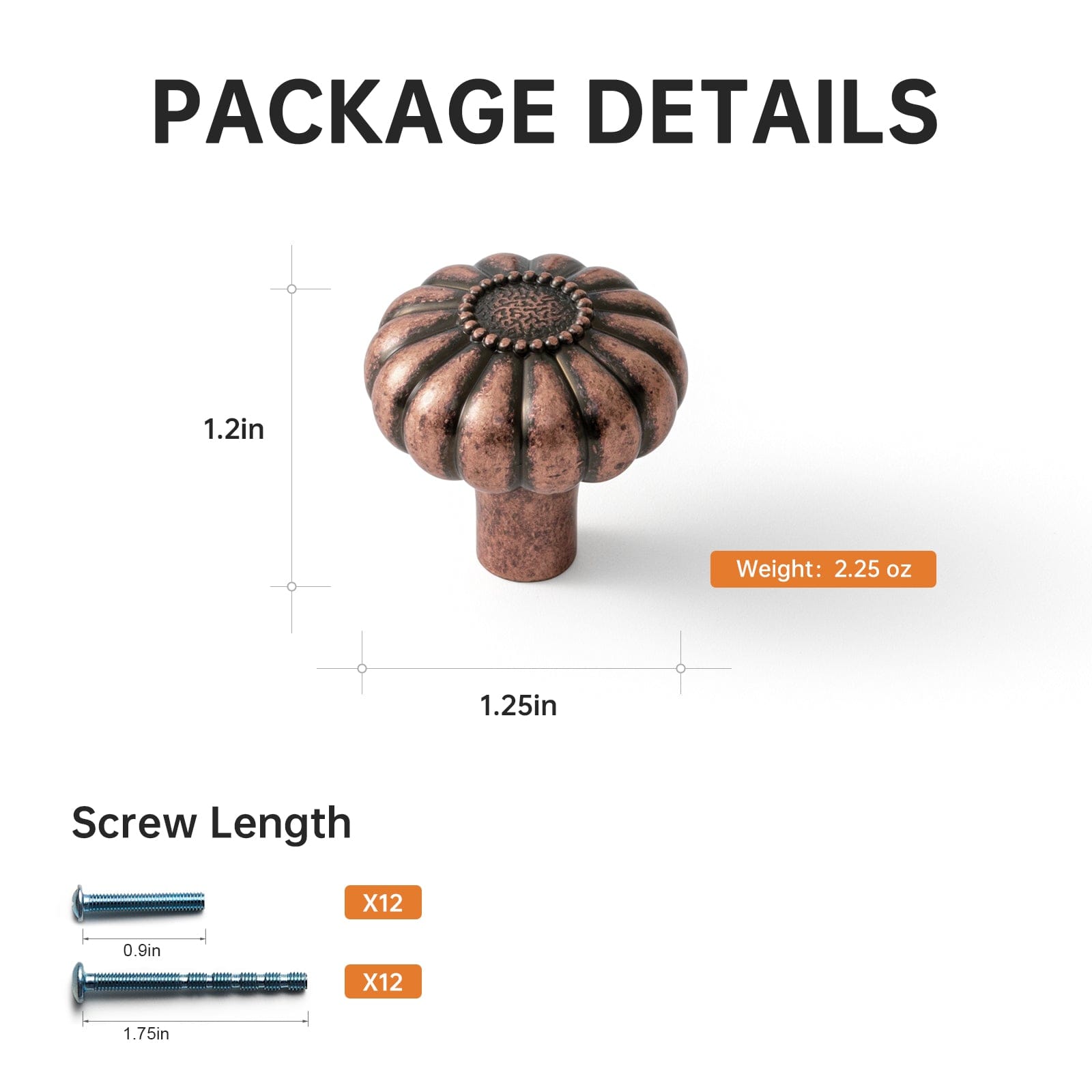 Goo-Ki Pumpkin Shape Vintage Cabinet Knobs 1.25 Inch Diameter Drawer Knobs