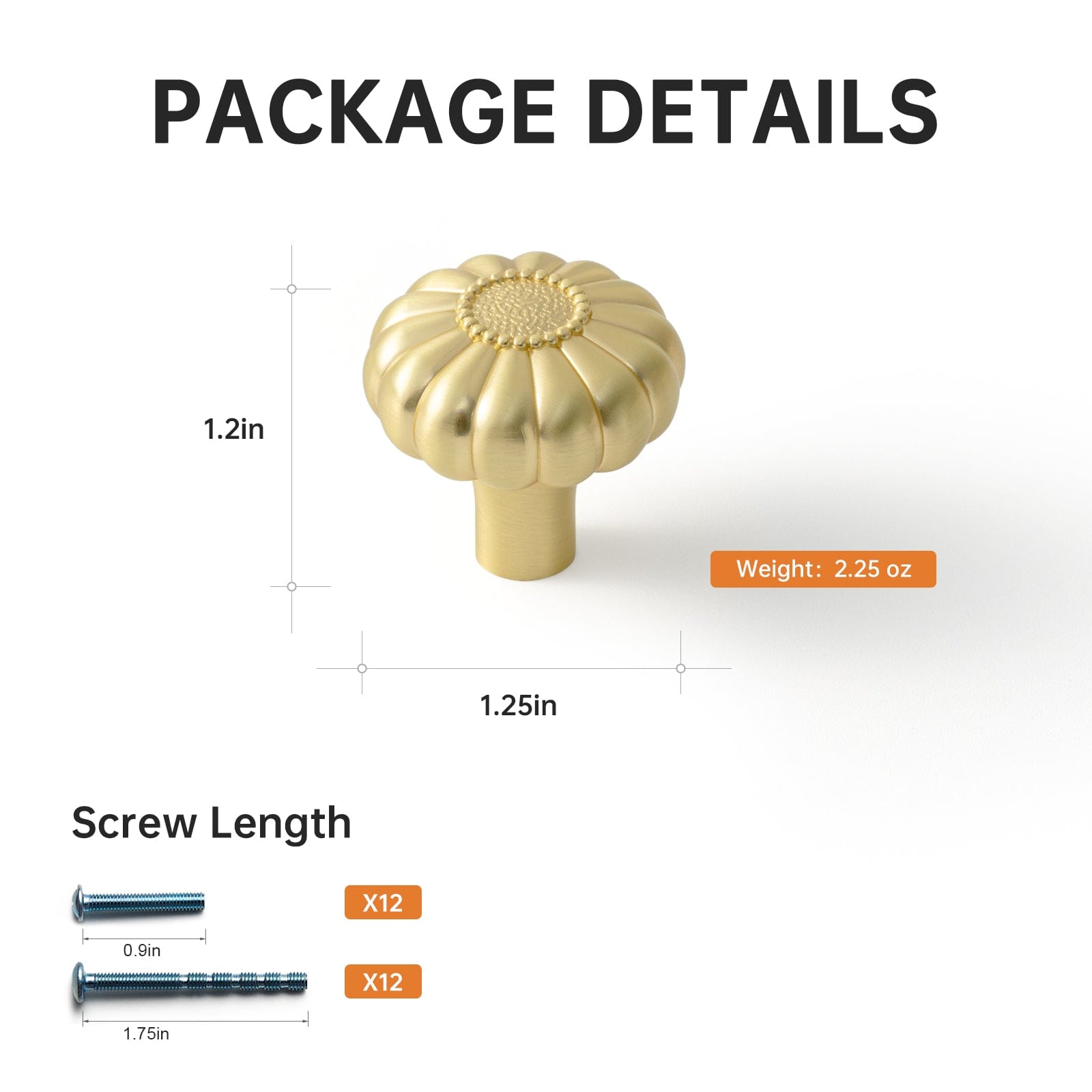 Goo-Ki Pumpkin Shape Vintage Cabinet Knobs 1.25 Inch Diameter Drawer Knobs