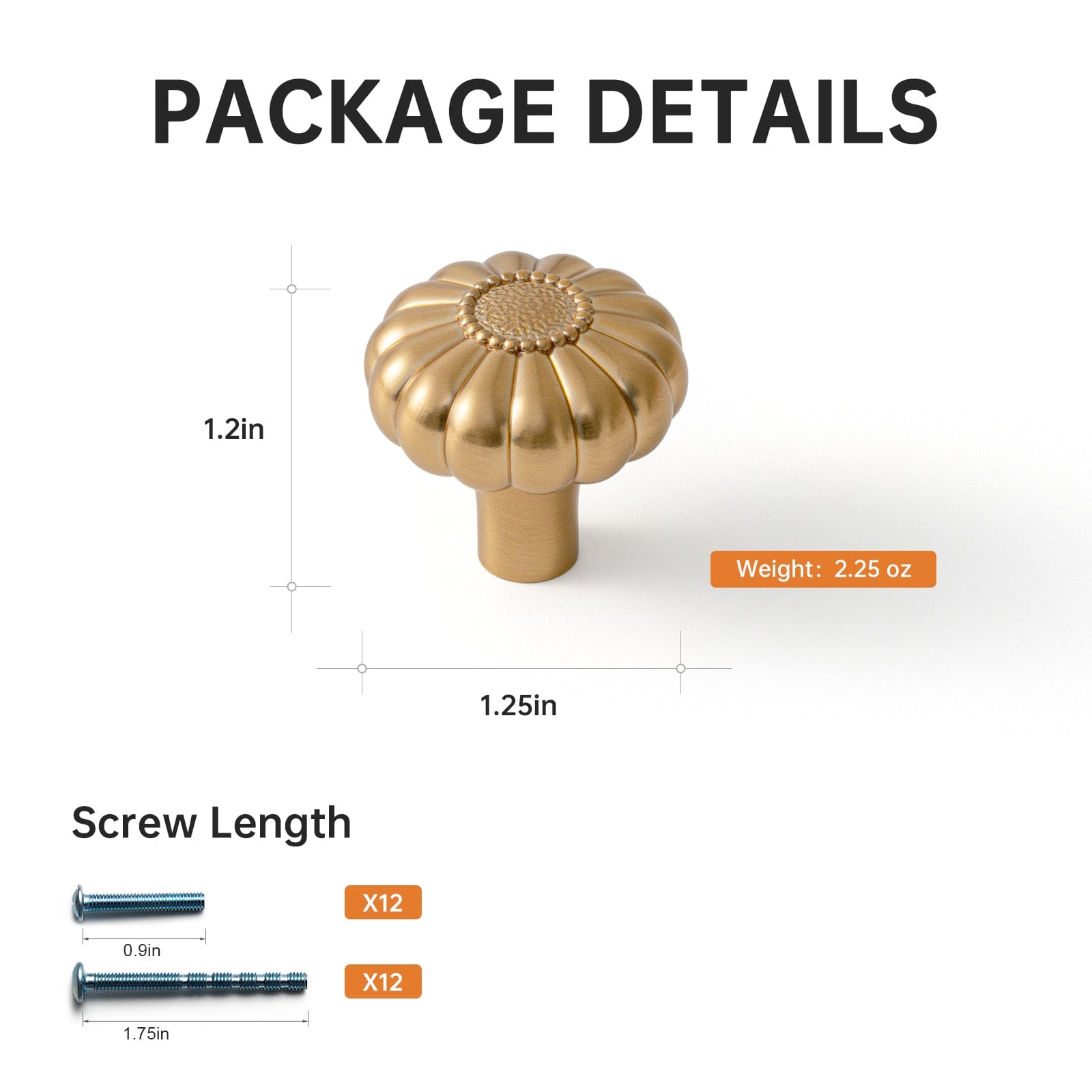 Goo-Ki Pumpkin Shape Vintage Cabinet Knobs 1.25 Inch Diameter Drawer Knobs