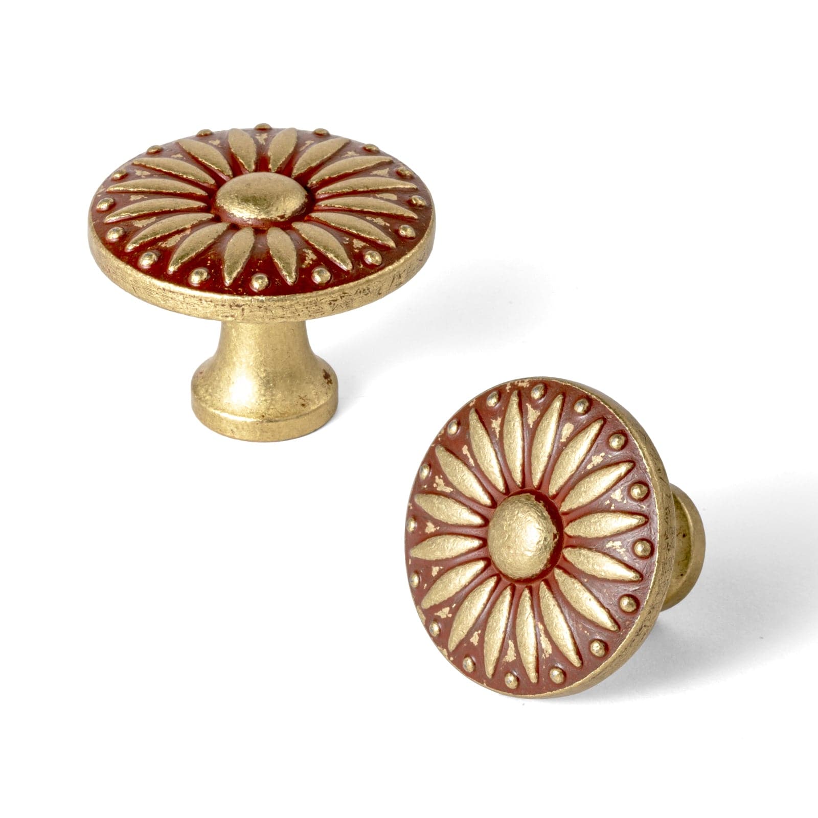 Goo-Ki Red-Yellow Vintage / Knob / 6 Pack Sunflower Floral Embossed Cabinet Knobs Assorted Distressed Zinc Alloy Furniture Hardware