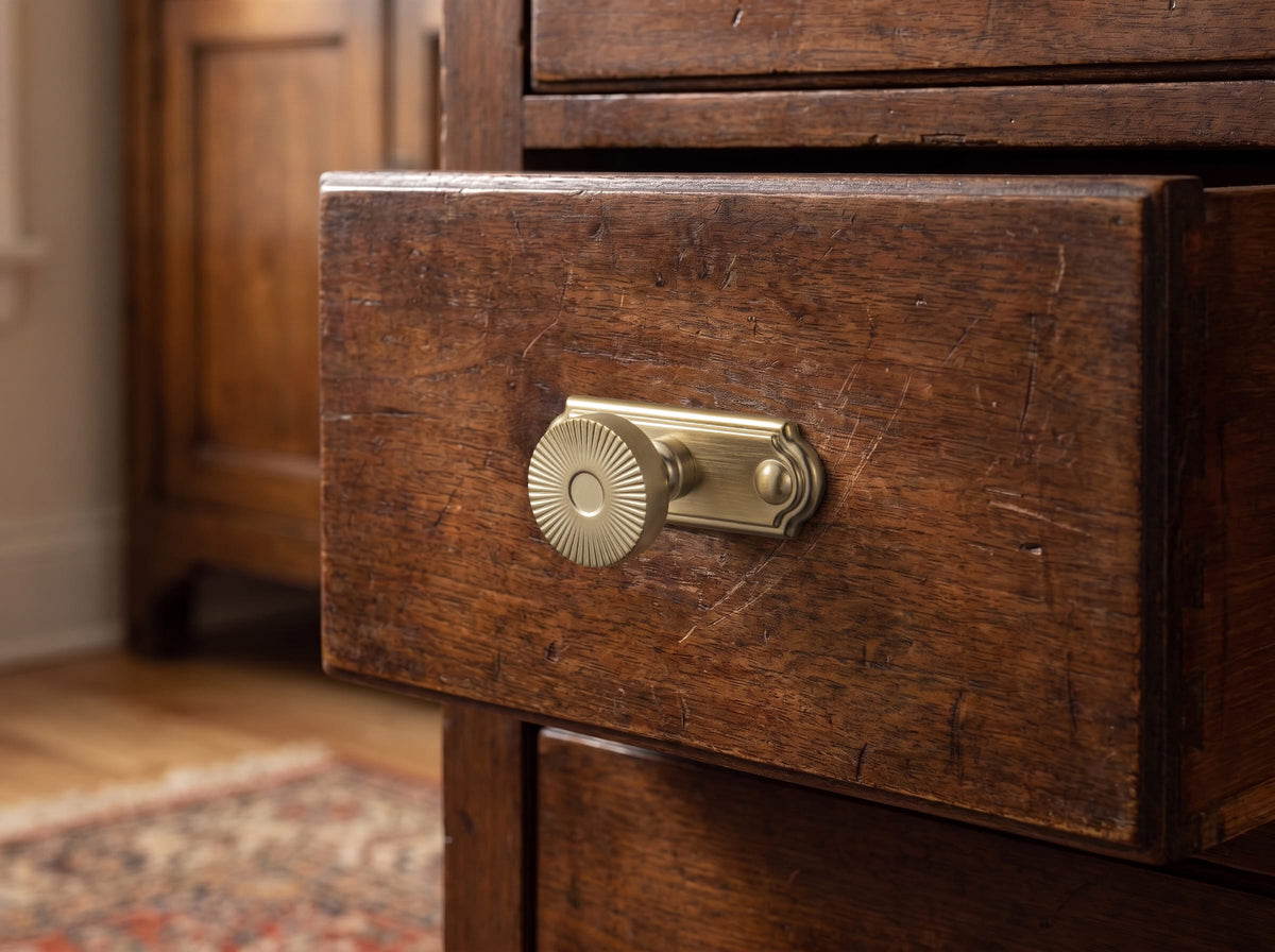 Goo-Ki Retro Radiating Pattern Cabinet Knob with Ornate Backplate, Solid Zinc Alloy Drawer Knob for Classic Cabinet Renovation