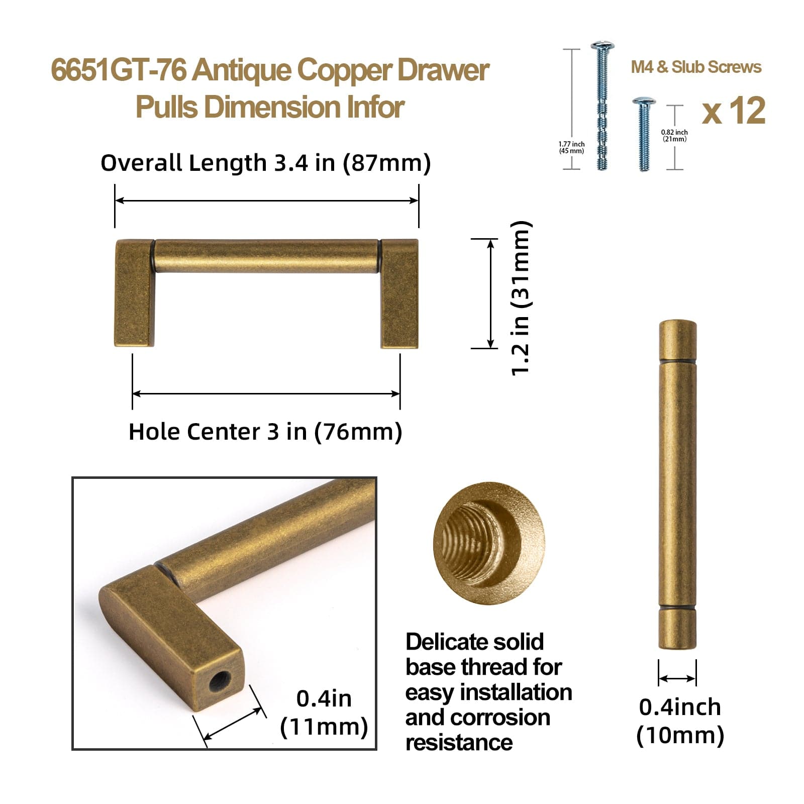 Goo-Ki Retro Vintage Bronze Cabinet Pull Dresser Handles for Cupboard