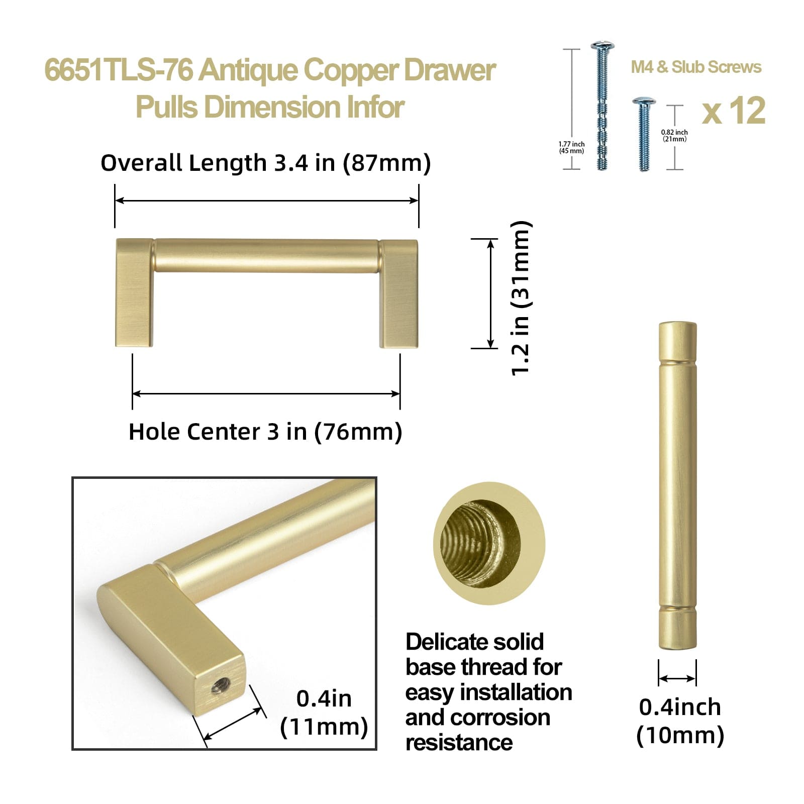 Goo-Ki Retro Vintage Bronze Cabinet Pull Dresser Handles for Cupboard