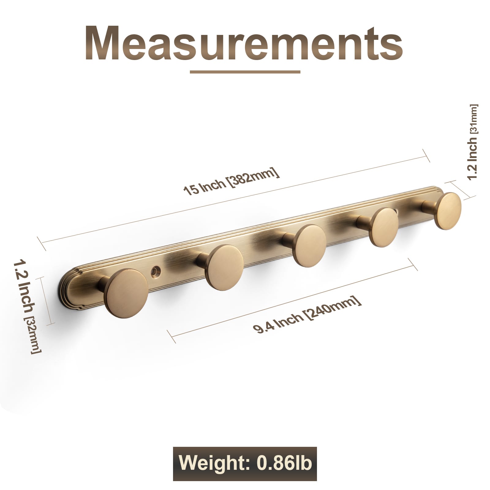 Goo-Ki Retro Zinc Alloy Multi-Hook Coat Rail, Heavy-Duty Round Knob Wall Hanger for Clothes, Hats, Towels, Ideal for Hallway & Closet