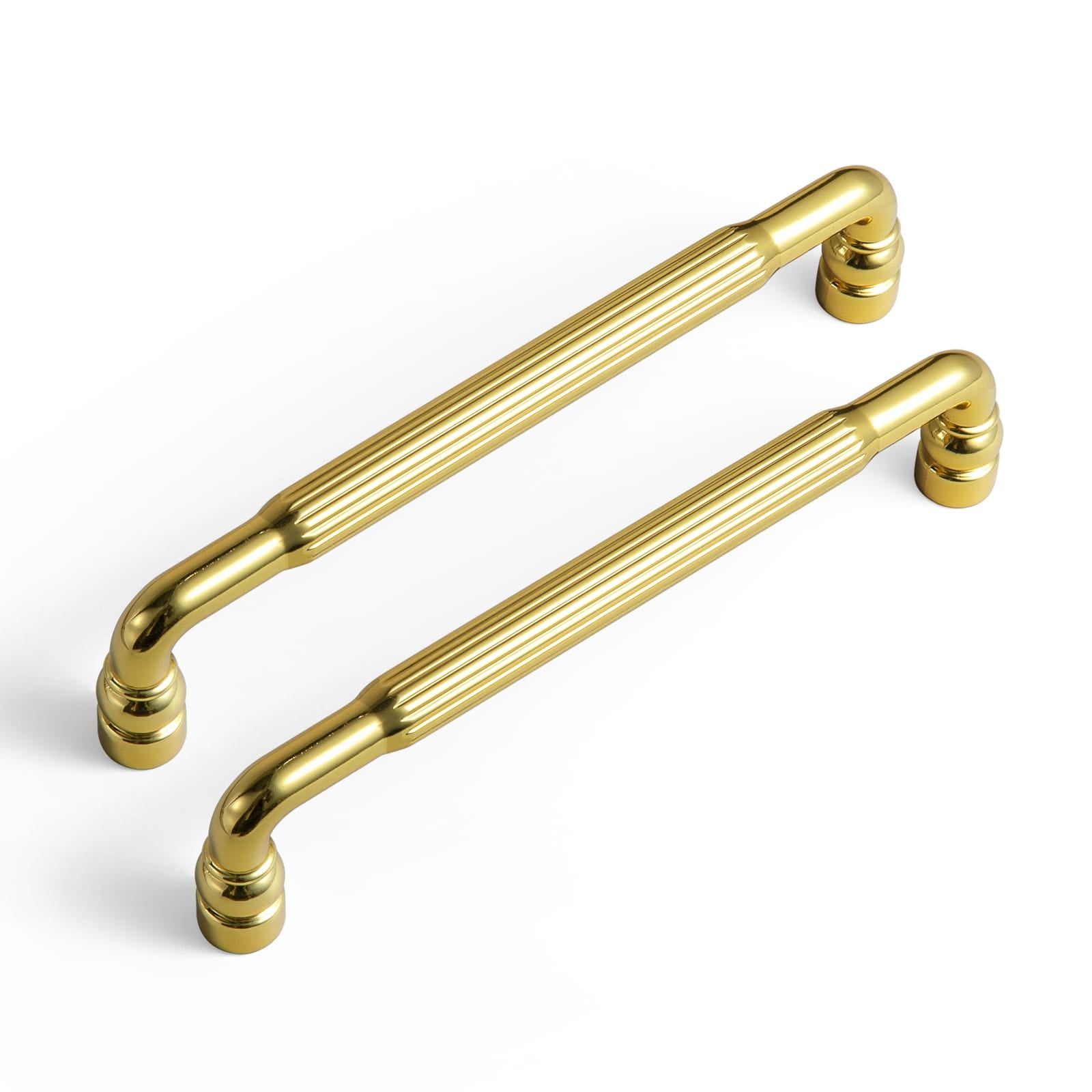 Goo-Ki Rich Gold / 5'' Hole Center / 6 Pack Industrial Decorative Cabinet Pulls Unique L-shaped Drawer Handles with Textured Grip