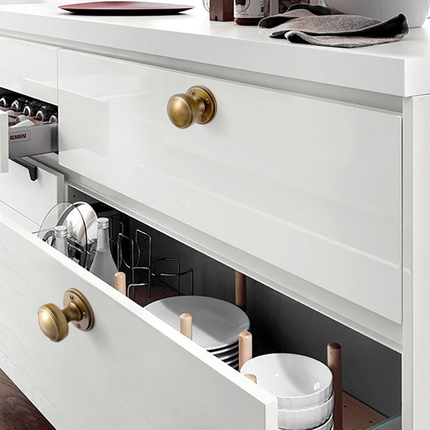 Goo-Ki Ring-Lined Round Dome Cabinet Hardware Zinc Alloy Ball-Shaped Cabinet Knobs