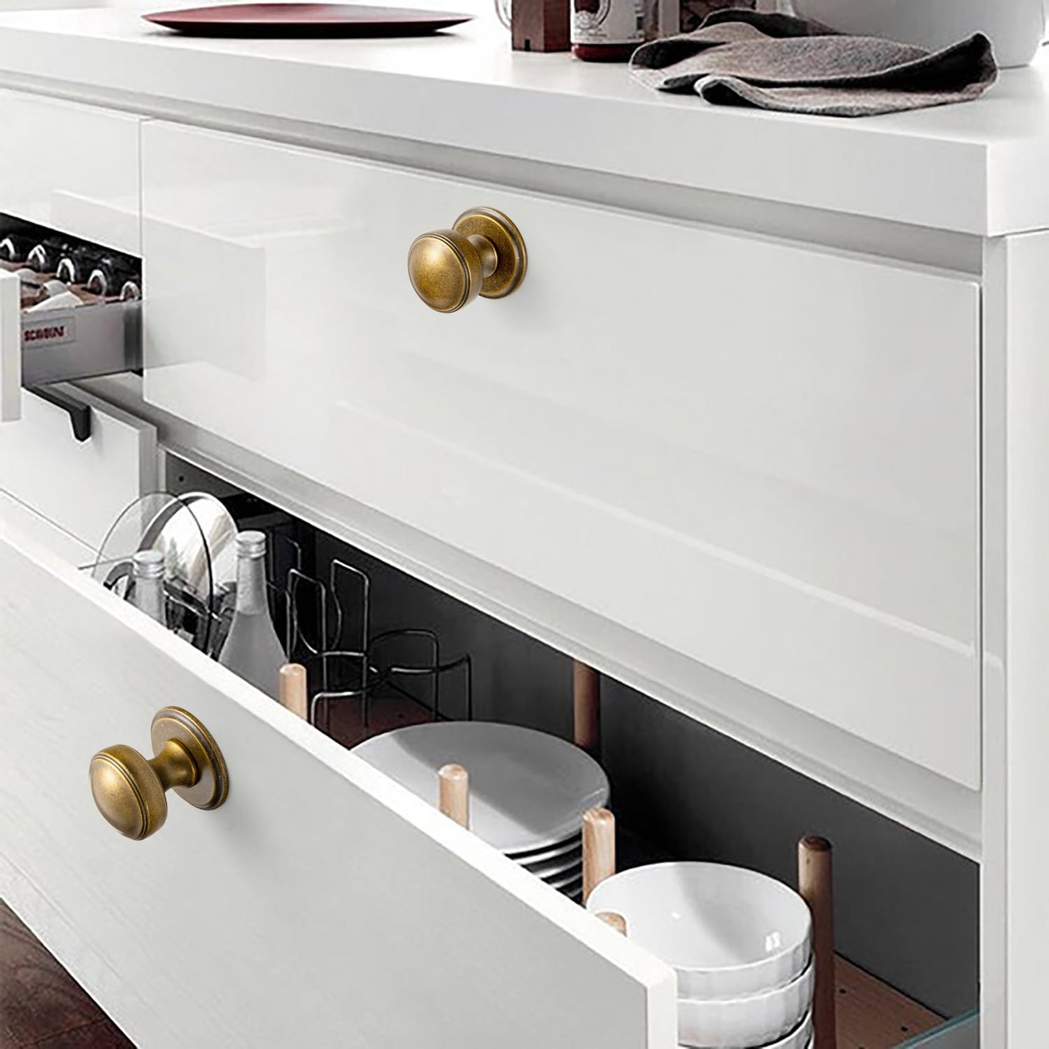 Goo-Ki Ring-Lined Round Dome Cabinet Hardware Zinc Alloy Ball-Shaped Cabinet Knobs