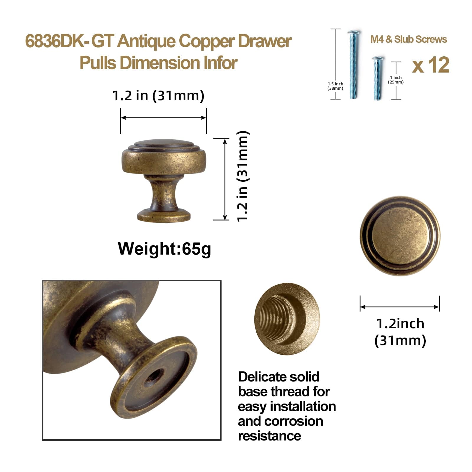 Goo-Ki Round Cabinet Knobs Vintage Furniture Knobs Retro Hardware for Kitchen Drawers