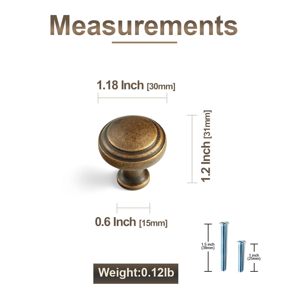 Goo-Ki Round Mushroom Cabinet Knobs, Solid Zinc Alloy Single Hole Drawer Knobs, Vintage Furniture Hardware