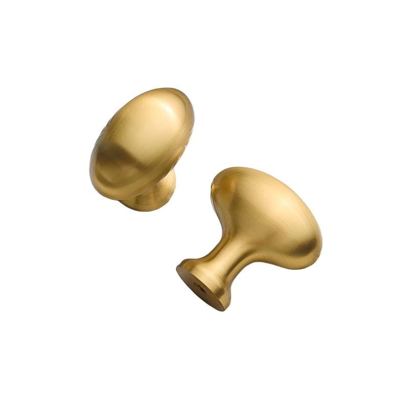 Goo-Ki Satin Brass / 1.4'' Diameter Knob / 2 Pack Vintage Style Solid Brass Oval Pigeon Egg Shape 1.4 Inch Diameter Cabinet Knobs for Kitchen & Bathroom