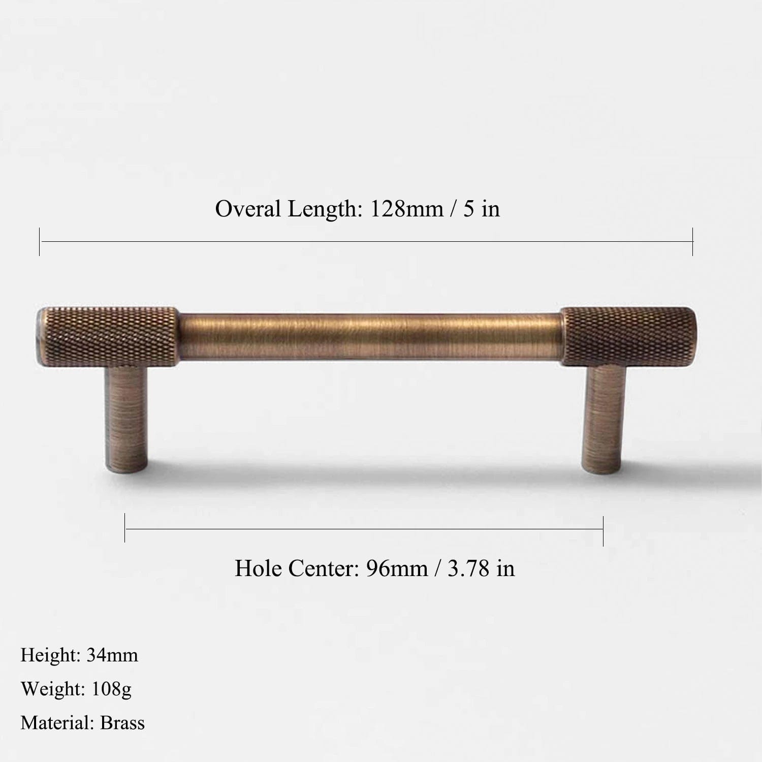 Goo-Ki Satin Brass Knurled Cabinet Handles T Bar Drawer Pulls