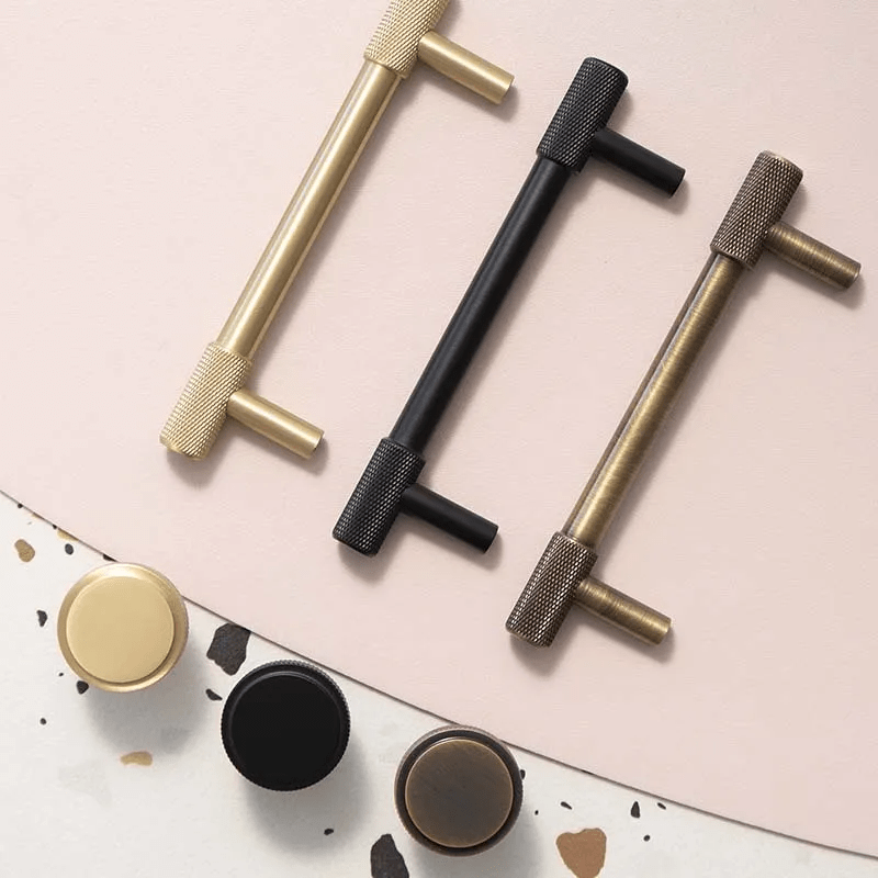 Goo-Ki Satin Brass Knurled Cabinet Handles T Bar Drawer Pulls