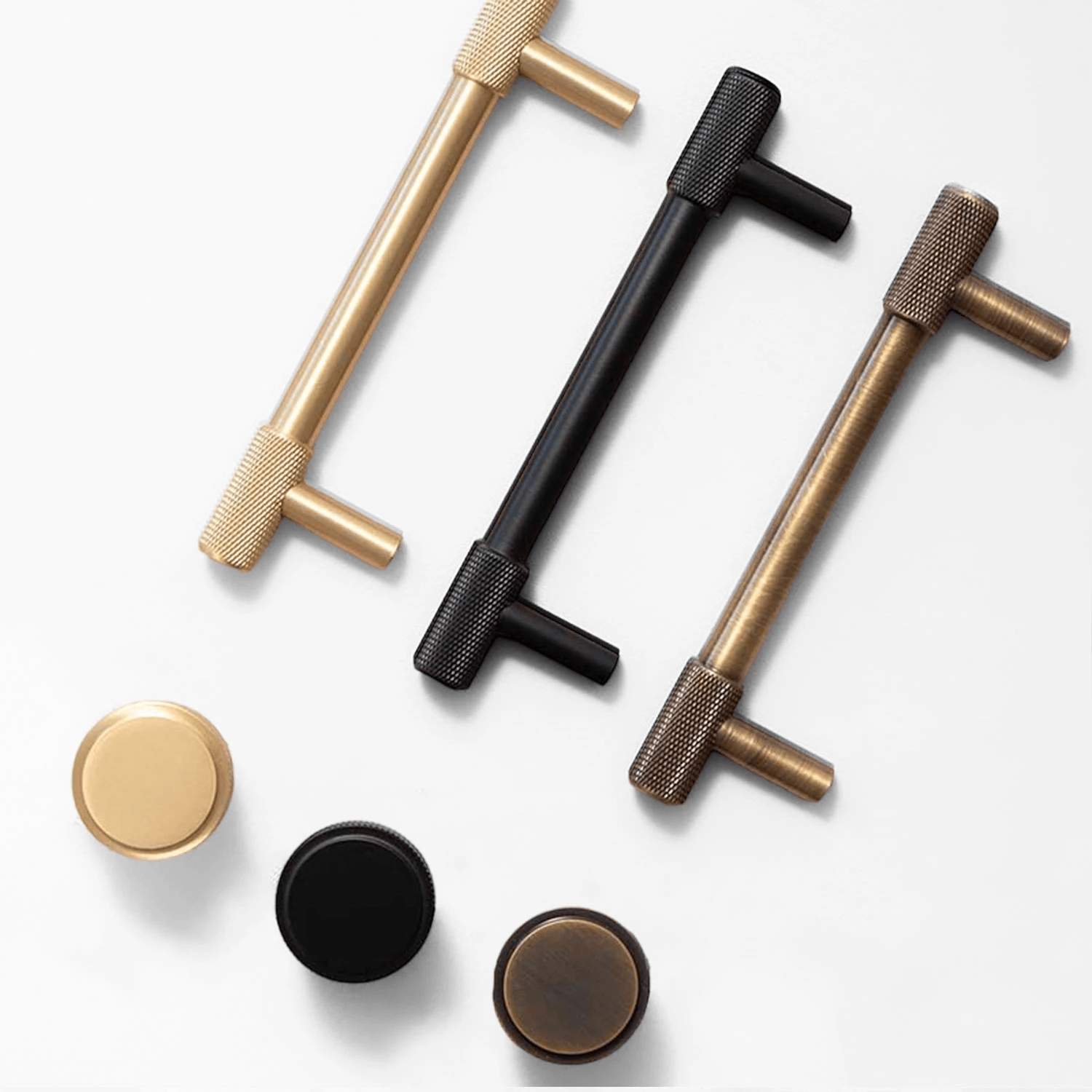 Goo-Ki Satin Brass Knurled Cabinet Handles T Bar Drawer Pulls