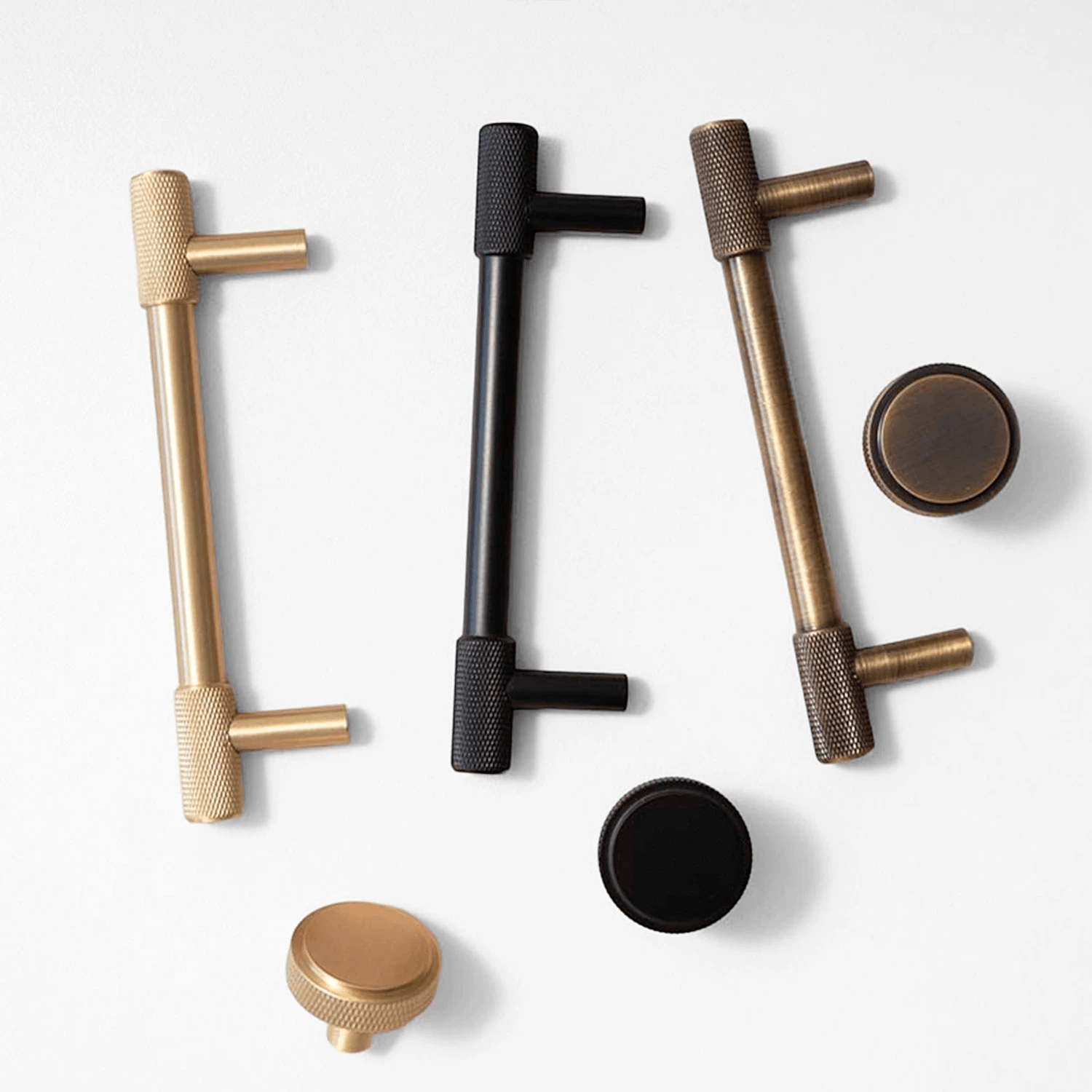 Goo-Ki Satin Brass Knurled Cabinet Handles T Bar Drawer Pulls