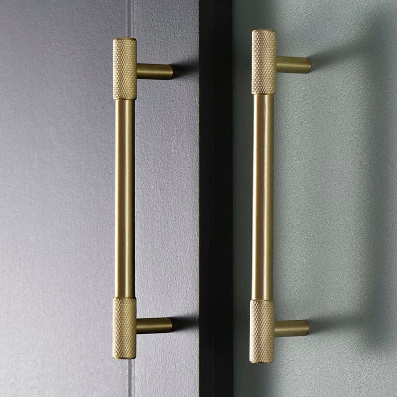 Goo-Ki Satin Brass Knurled Cabinet Handles T Bar Drawer Pulls