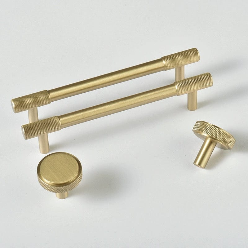 Goo-Ki Satin Brass Knurled Cabinet Handles T Bar Drawer Pulls