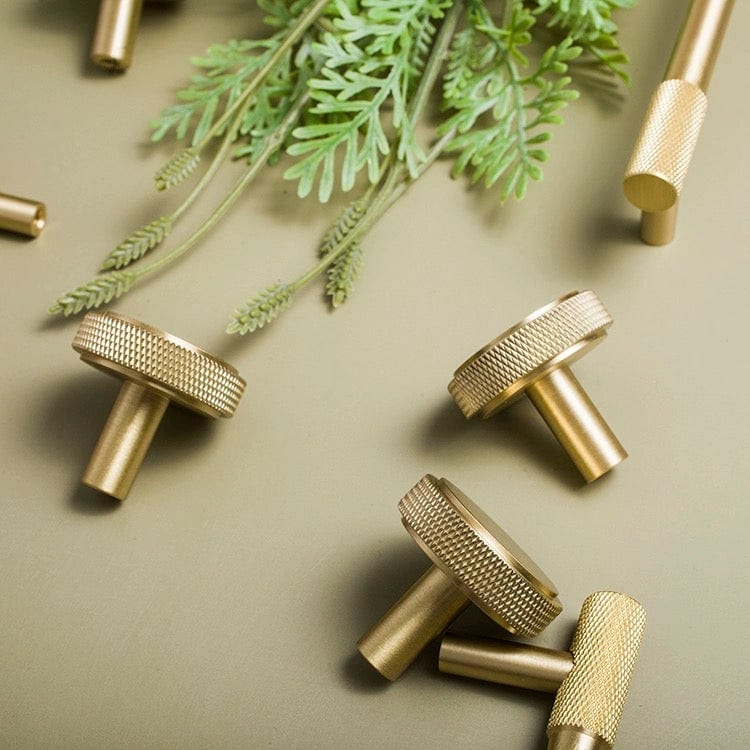 Goo-Ki Satin Brass Knurled Cabinet Handles T Bar Drawer Pulls