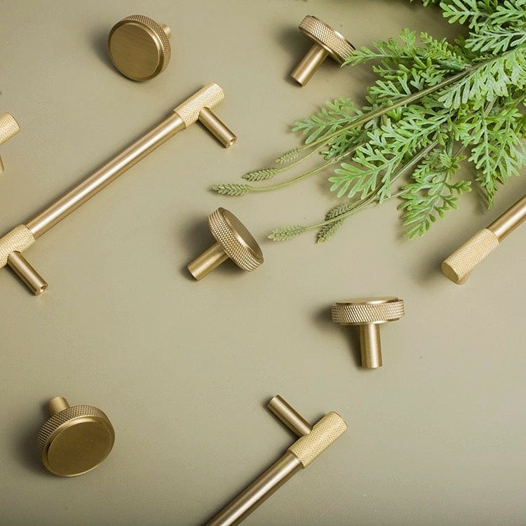 Goo-Ki Satin Brass Knurled Cabinet Handles T Bar Drawer Pulls