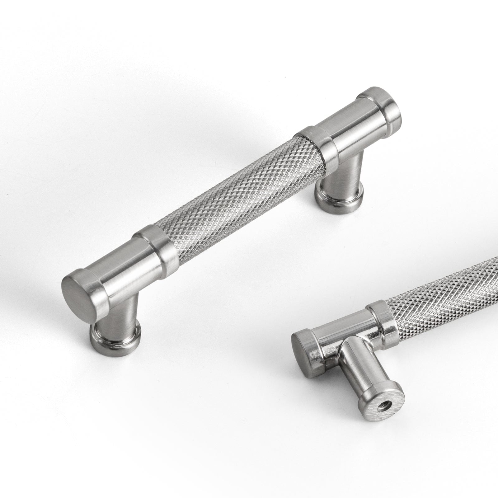 Goo-Ki Satin Nickel / 3'' Hole Center / 6 Pack Knurled Metal Alloy Vintage Bronze Bar Pull Kitchen Hardware