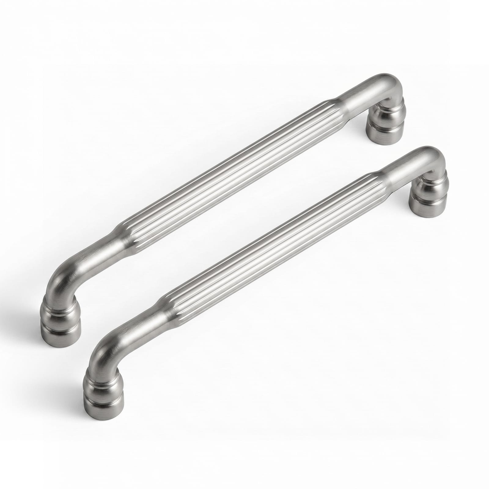 Goo-Ki Satin Nickel / 5'' Hole Center / 6 Pack Industrial Decorative Cabinet Pulls Unique L-shaped Drawer Handles with Textured Grip