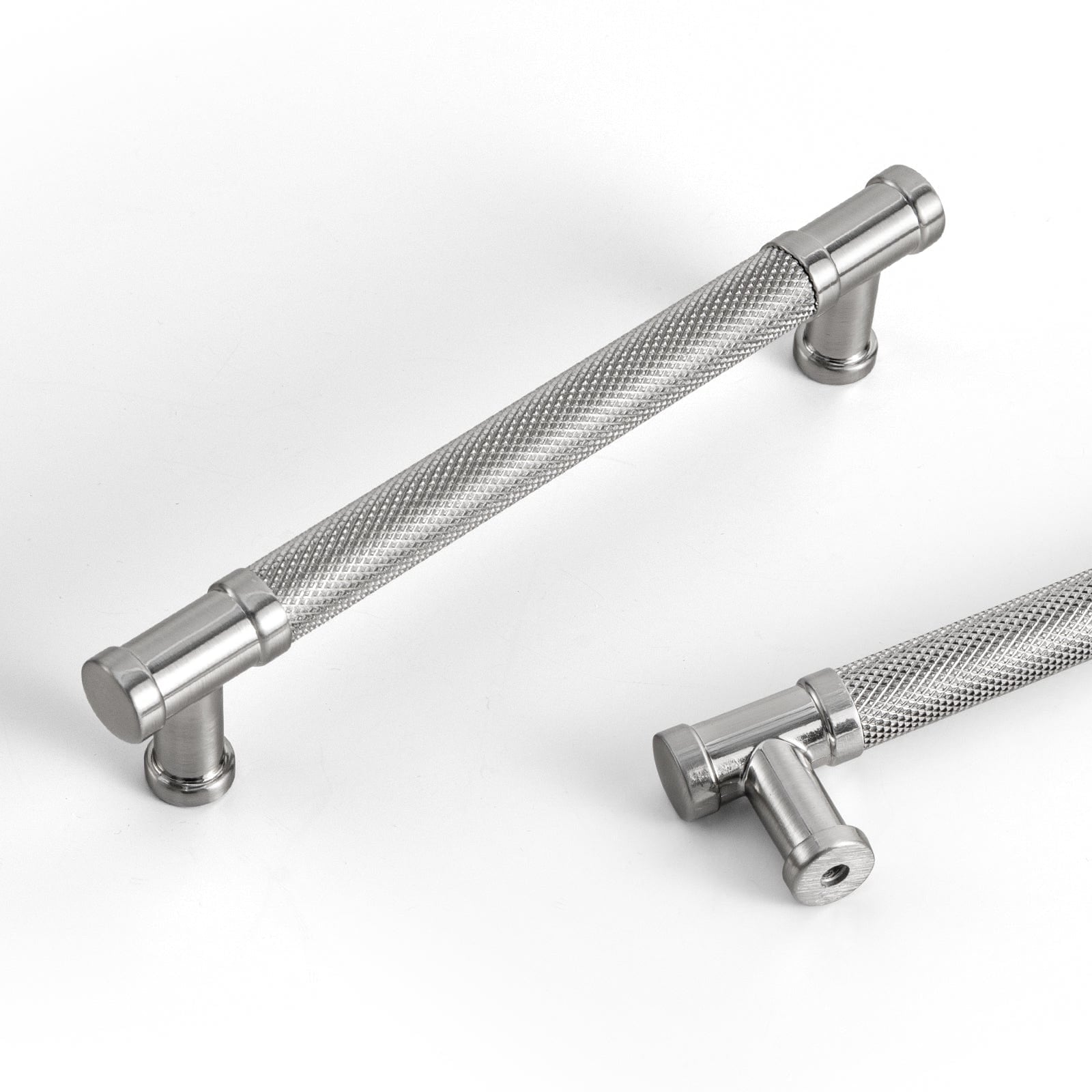 Goo-Ki Satin Nickel / 5'' Hole Center / 6 Pack Knurled Metal Alloy Vintage Bronze Bar Pull Kitchen Hardware