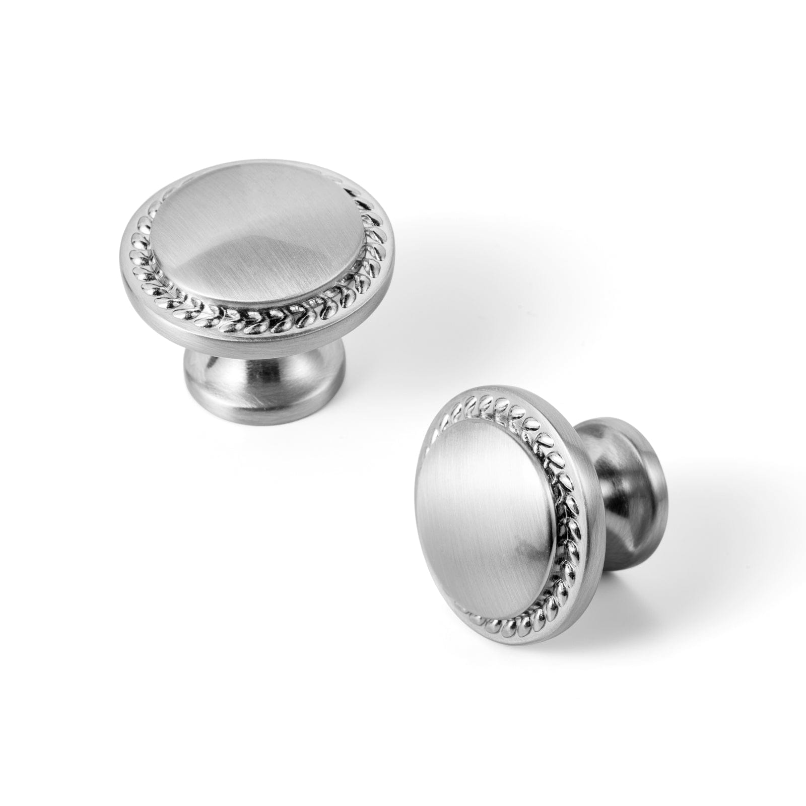 Goo-Ki Satin Nickel / Knob / 12 Pack Classic Round Design Cabinet Knobs with Wheatear Border for Kitchen Drawers