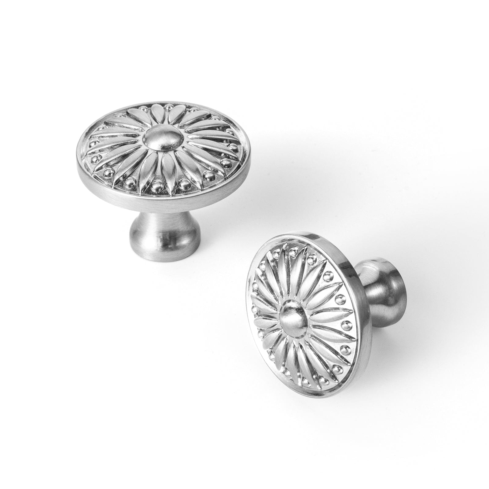 Goo-Ki Satin Nickel / Knob / 6 Pack Vintage Sunburst Cabinet Knobs Ornate Floral Design with Distressed Finish Kitchen Drawer Knobs