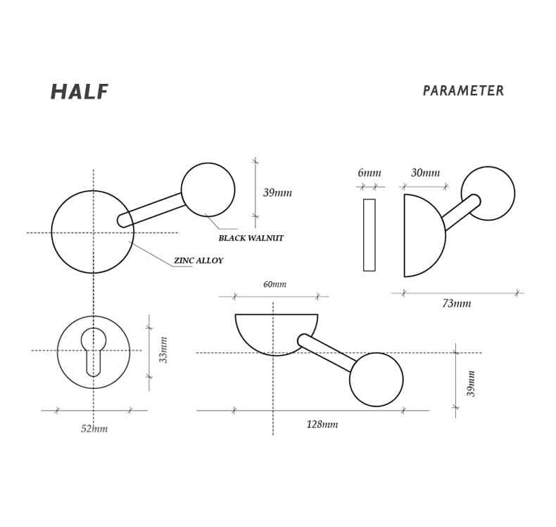 Goo-Ki Semicircle Black Walnut Door Lock American Style Interior Bedroom Door Lock