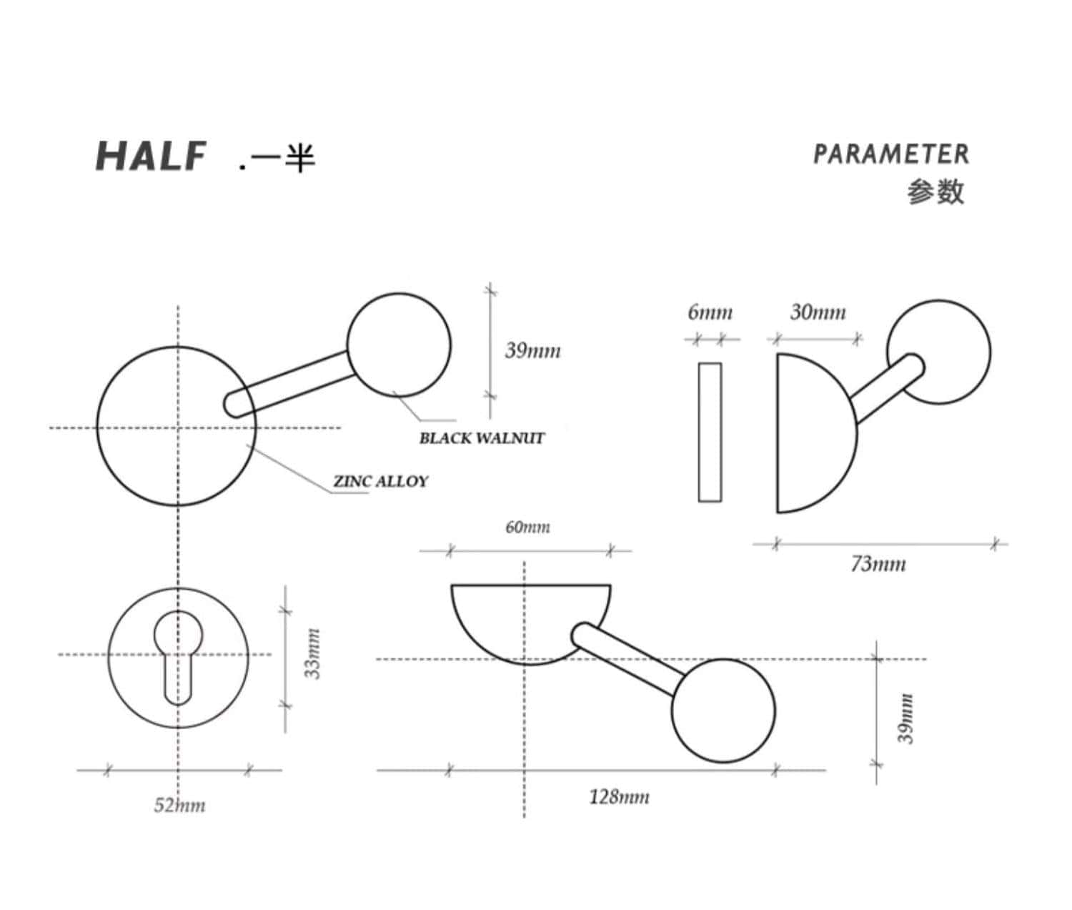 Goo-Ki Semicircle Travertine Door Lock American Style Titanium Silver Interior Bedroom Door Lock