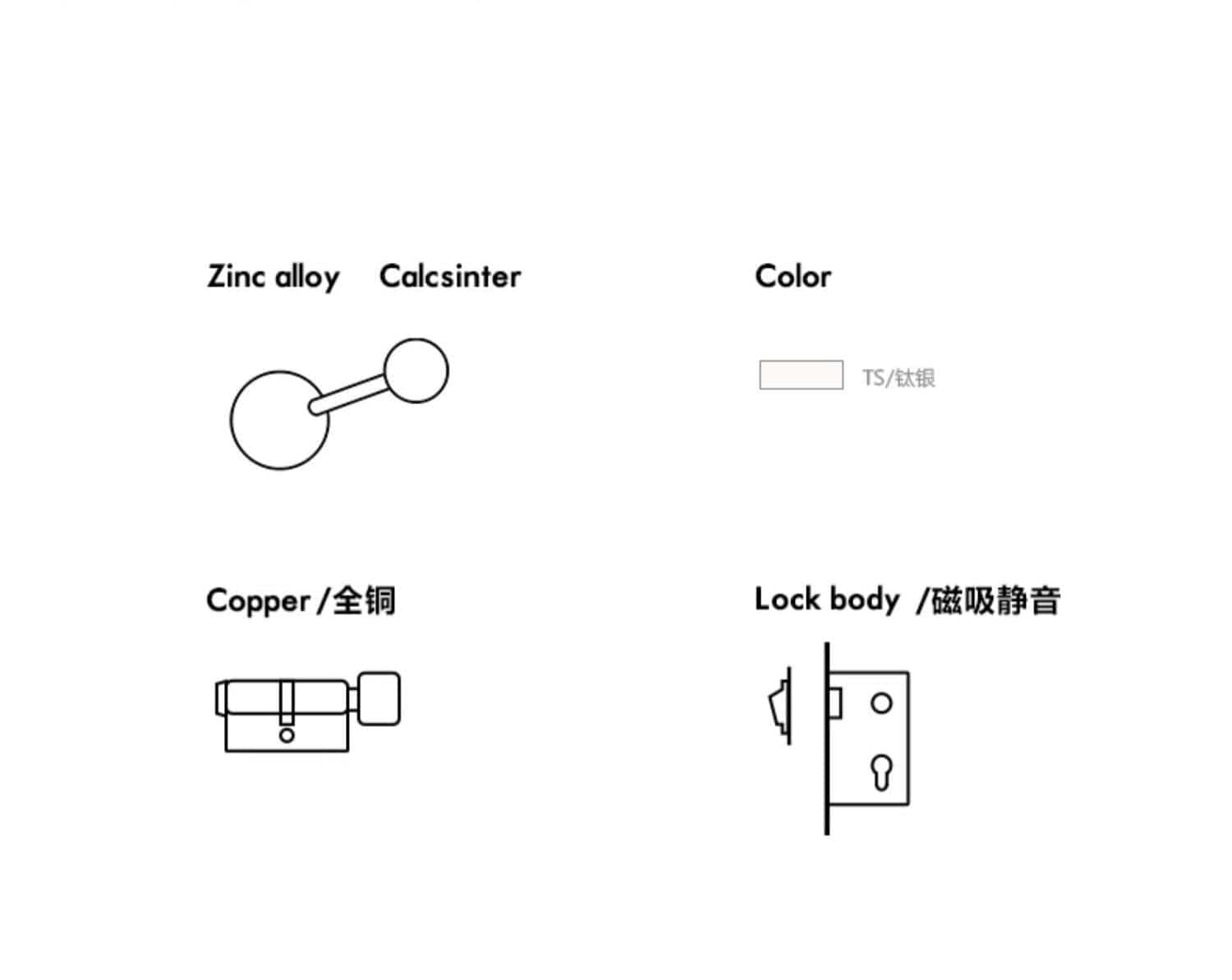 Goo-Ki Semicircle Travertine Door Lock American Style Titanium Silver Interior Bedroom Door Lock