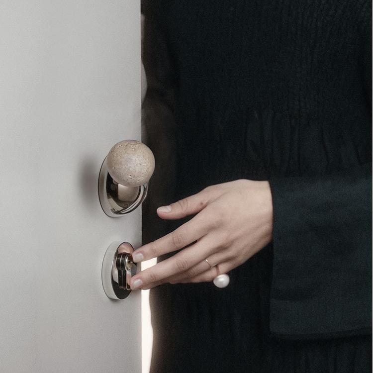 Goo-Ki Semicircle Travertine Door Lock American Style Titanium Silver Interior Bedroom Door Lock
