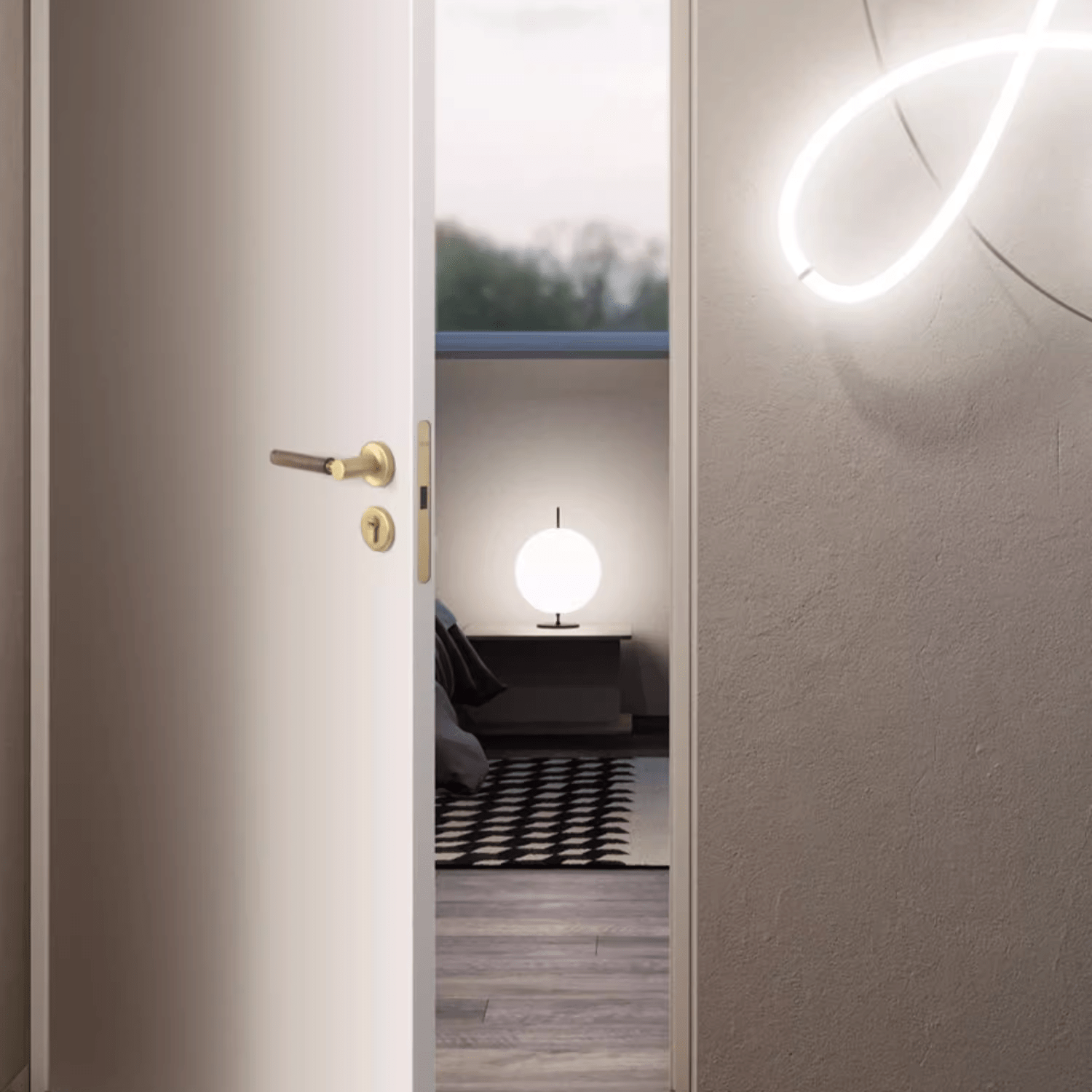 Goo-Ki Soild Brass Mute Door Lock Black Walnut Door Lock Handle Anti-theft Gate Lock