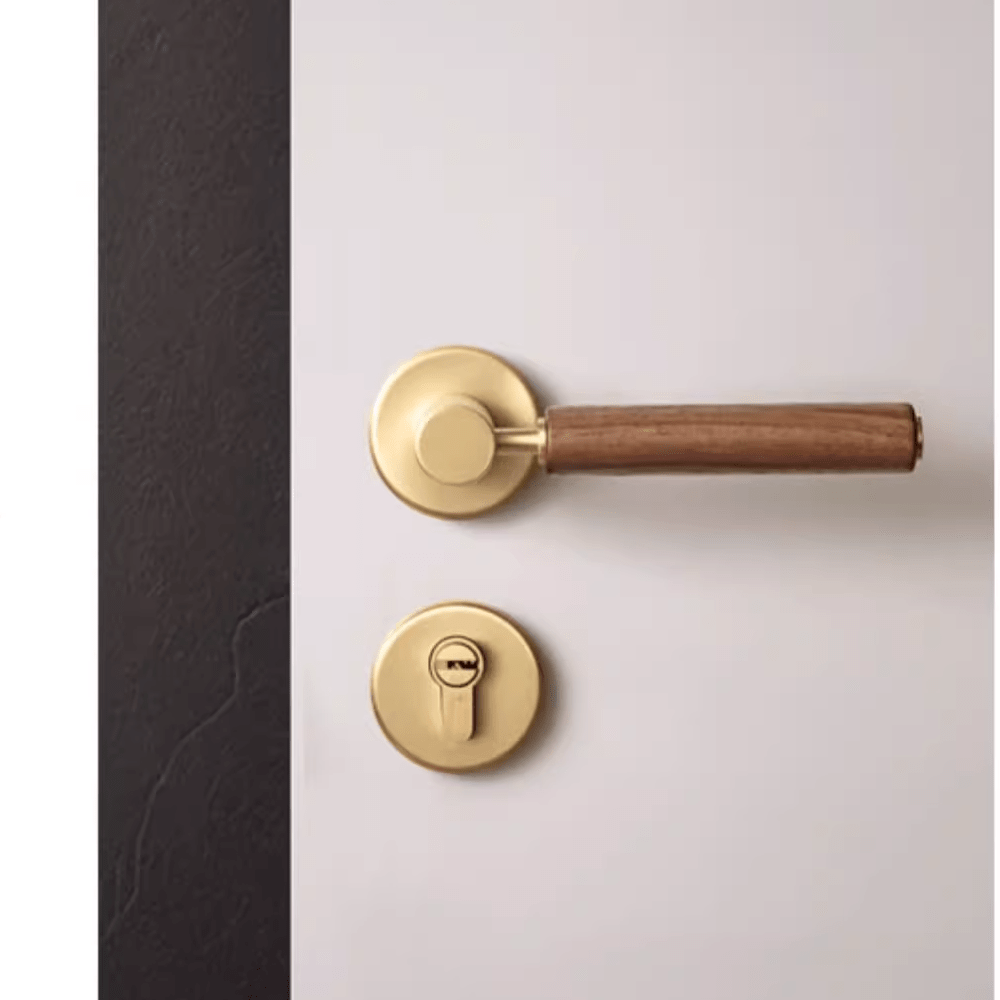 Goo-Ki Soild Brass Mute Door Lock Black Walnut Door Lock Handle Anti-theft Gate Lock