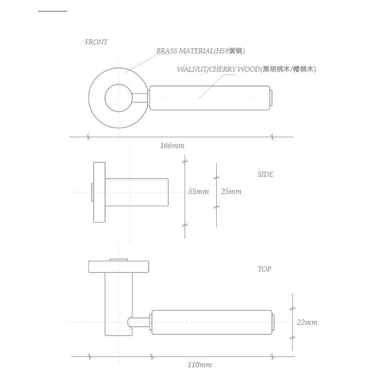 Goo-Ki Soild Brass Mute Door Lock Black Walnut Door Lock Handle Anti-theft Gate Lock