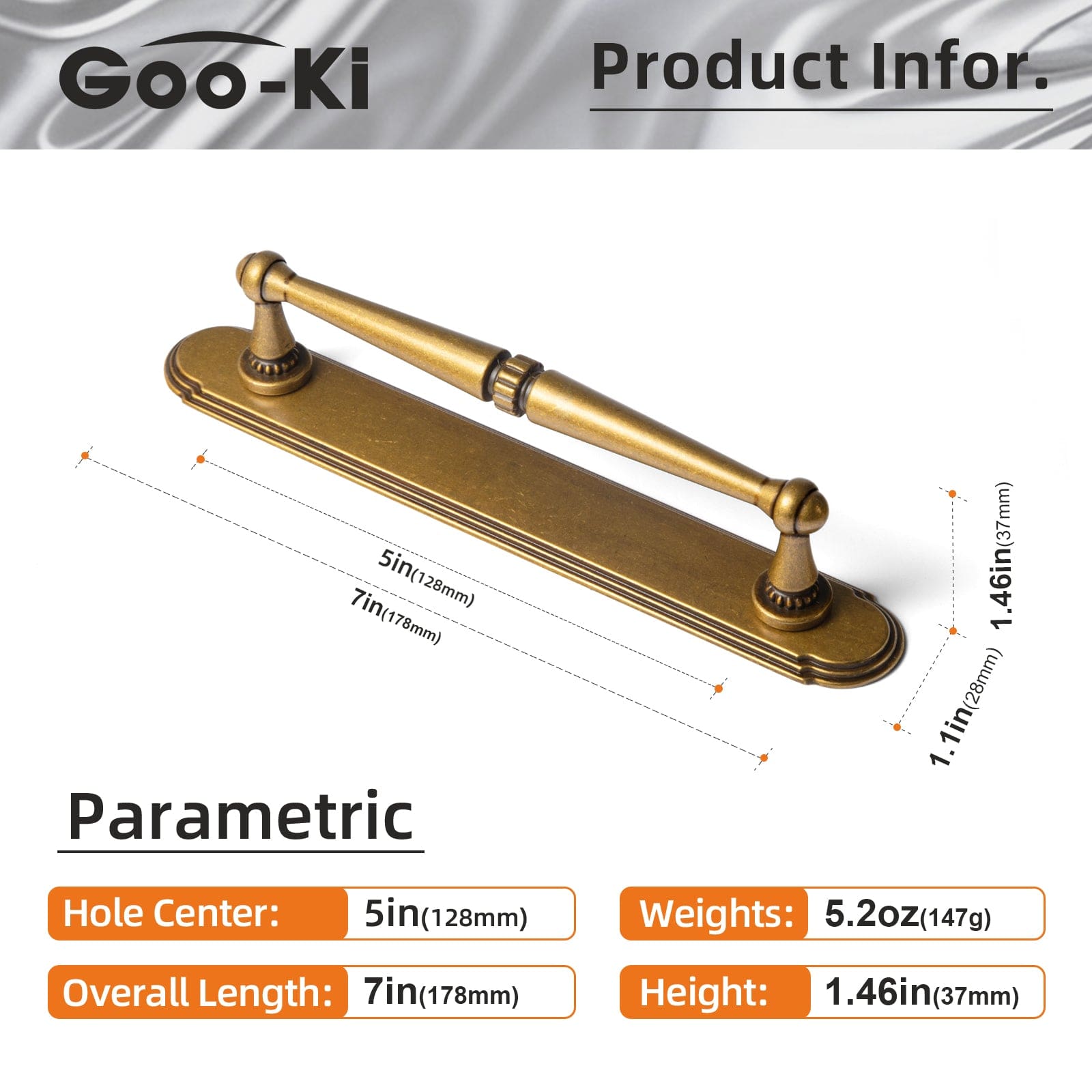Goo-Ki Solid Ancient Vintage Retro Bar Pull for Cupboard Dresser Bathroom