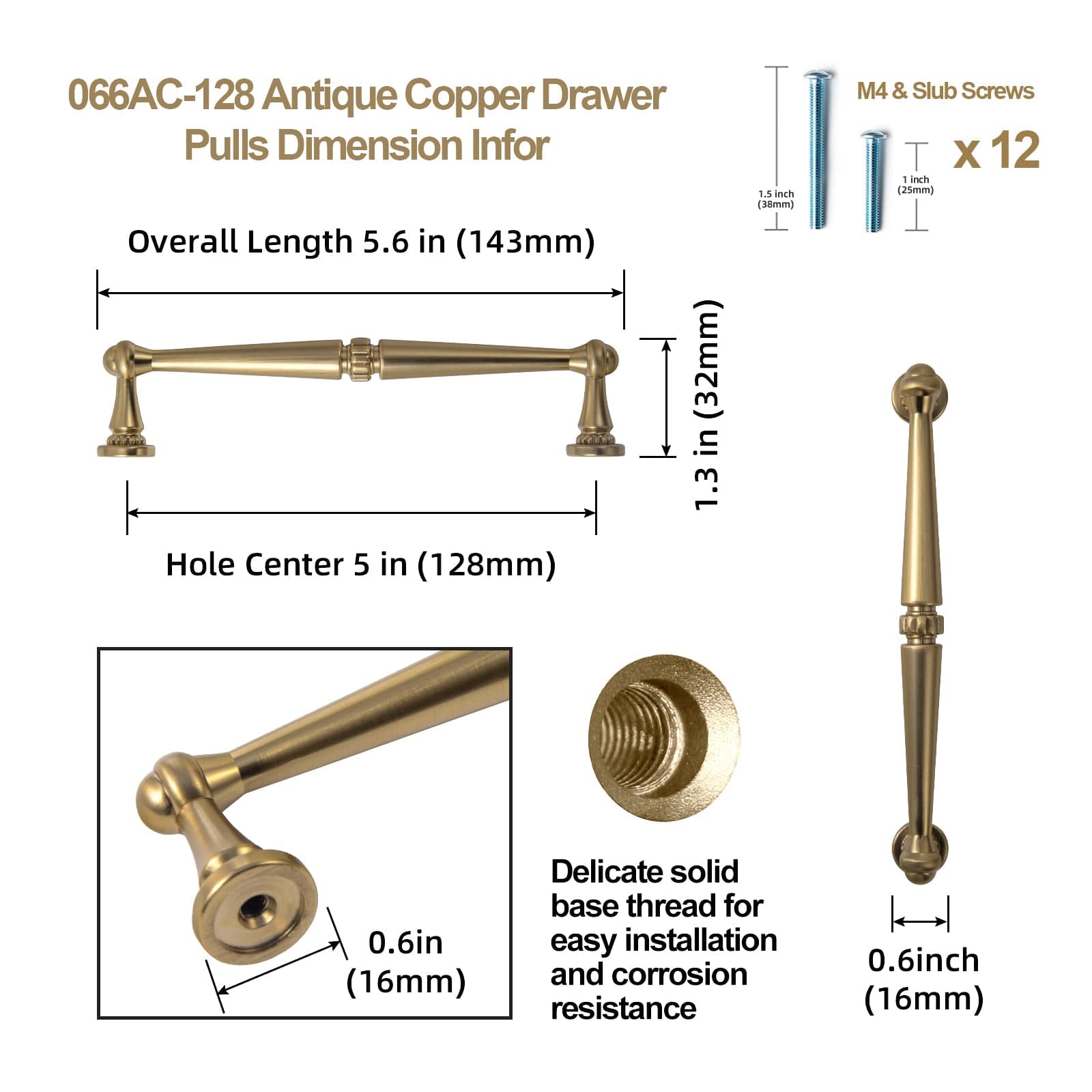 Goo-Ki Solid Ancient Vintage Retro Bar Pull for Cupboard Dresser Bathroom
