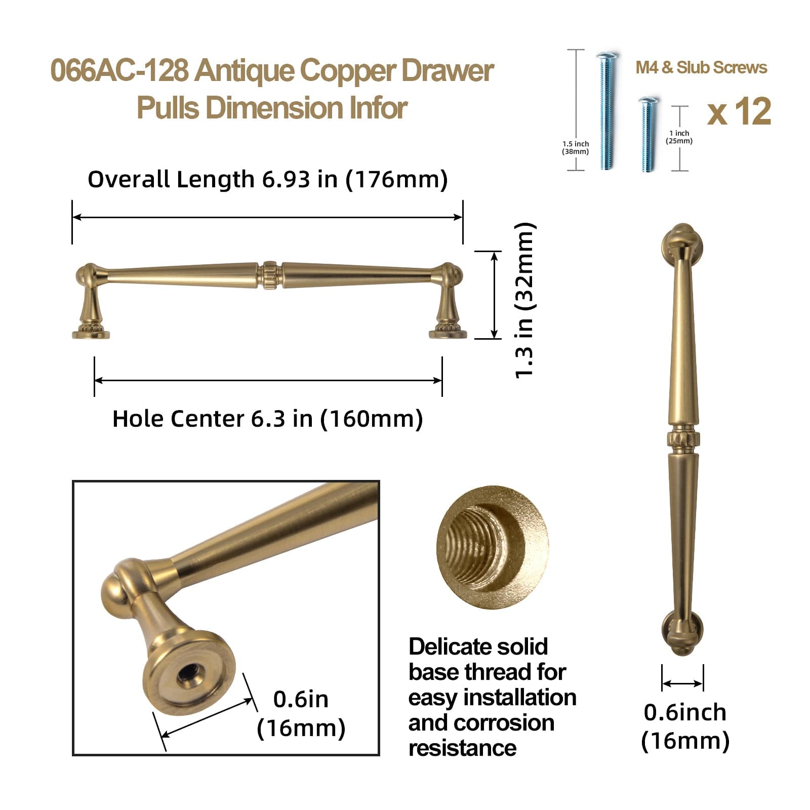 Goo-Ki Solid Ancient Vintage Retro Bar Pull for Cupboard Dresser Bathroom